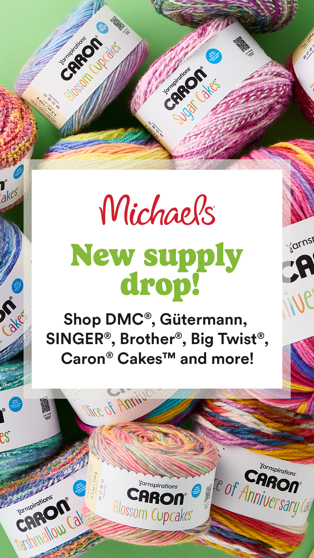 Michaels Stores Facebook ad: New fabric, yarn & buttons