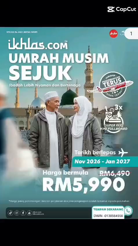 Dwin Ikhlas Facebook ad: Tunaikan ibadah umrah anda bersama Ikhlas.com