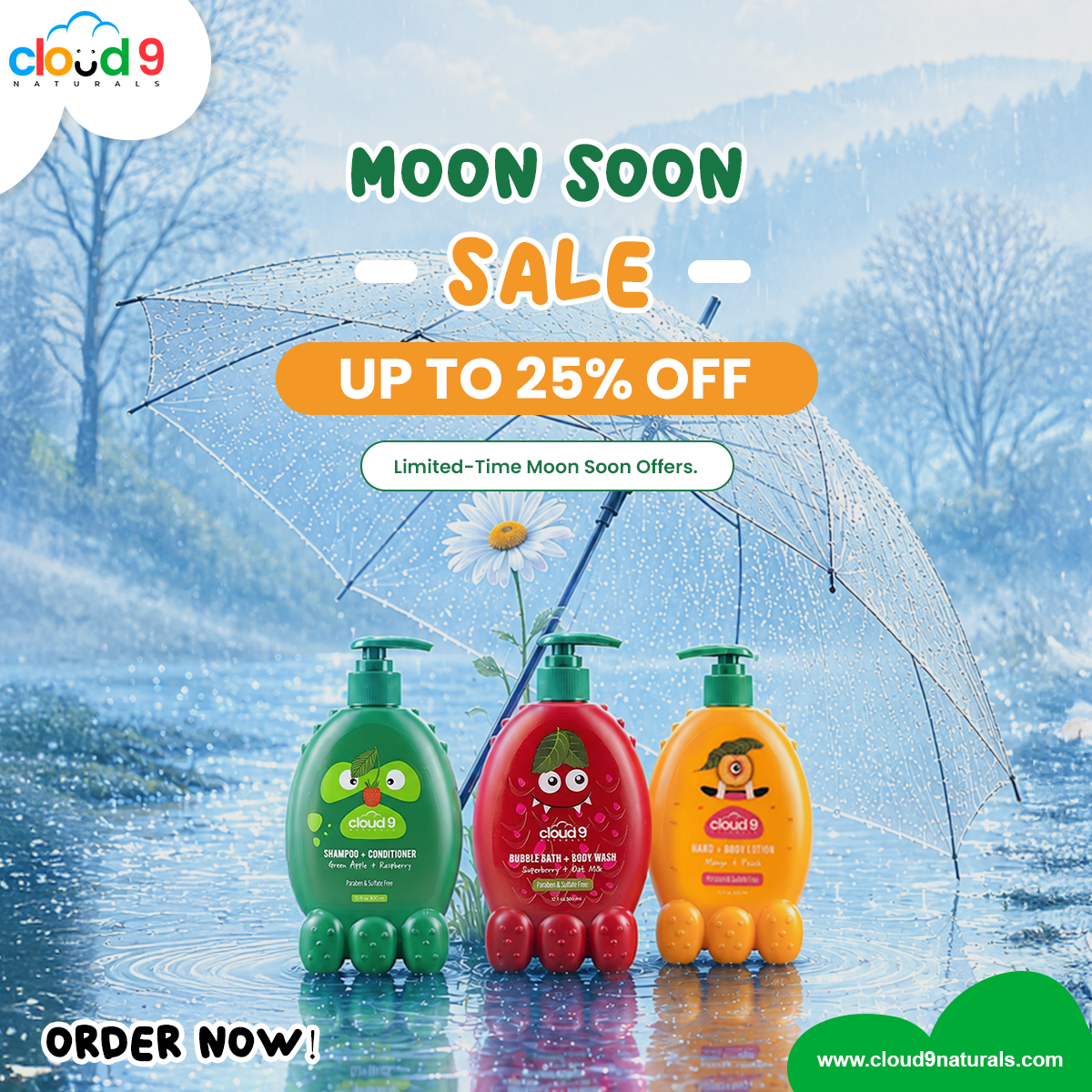 Cloud9.naturals Facebook ad: Monsoon brings beautiful weather.