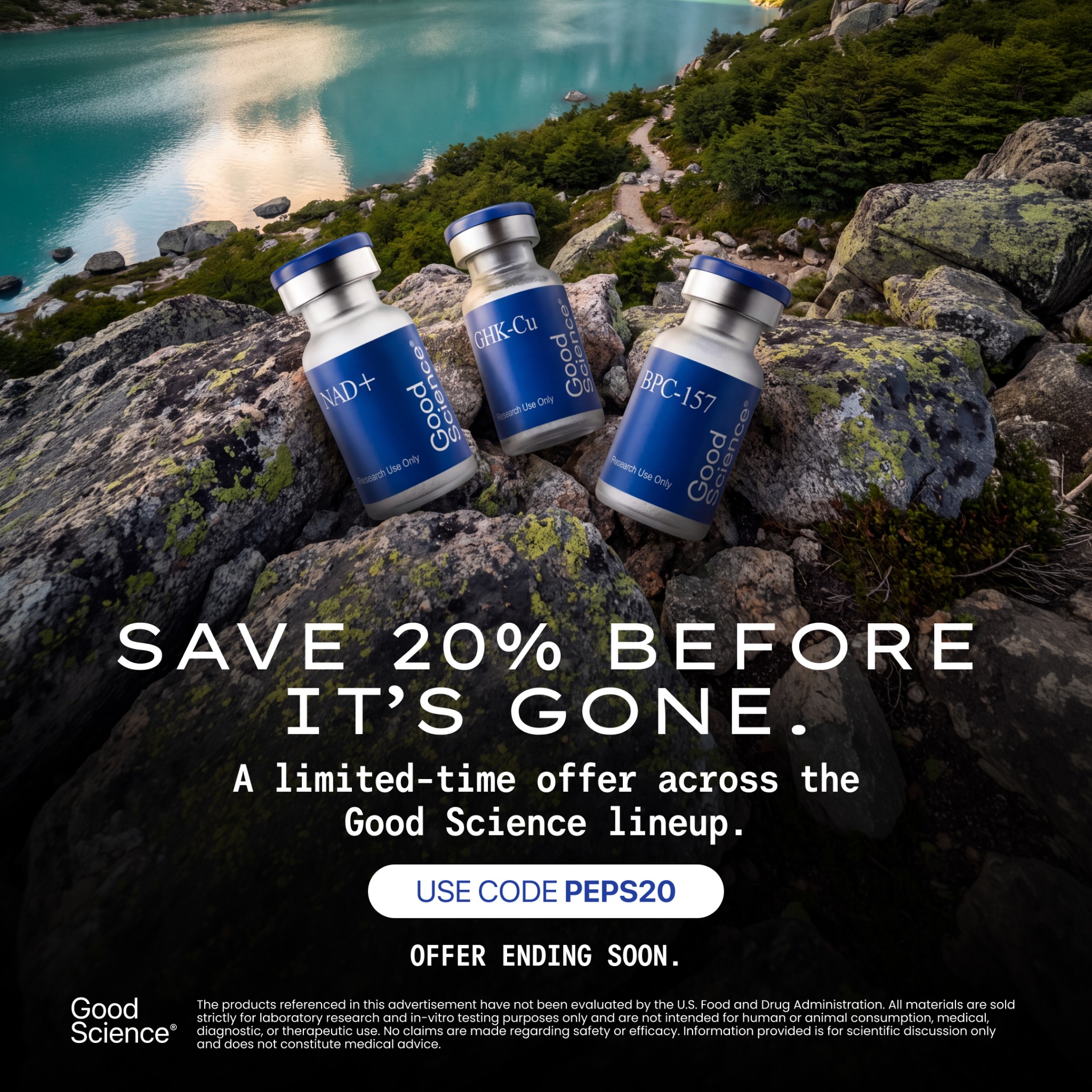 Good science Bio Facebook ad: 20% Off Your Order, Limited Time | Use Code PEPS20