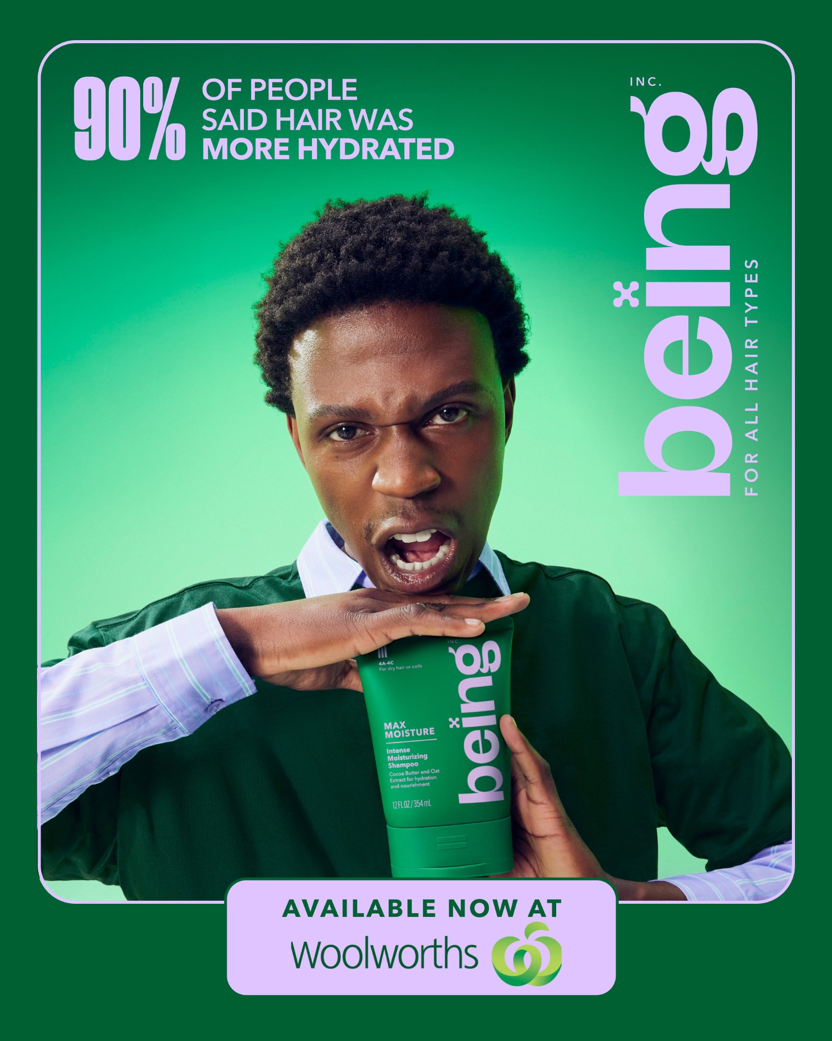 Being Haircare Facebook ad: want, or rather *need*, more hydration?