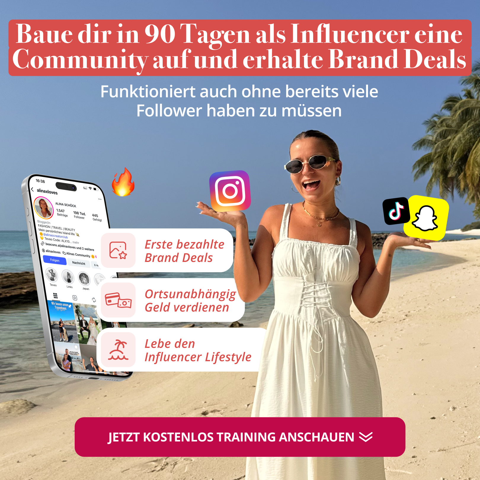 Alinas Creator Club Facebook ad: Als Influencer dein Geld verdienen