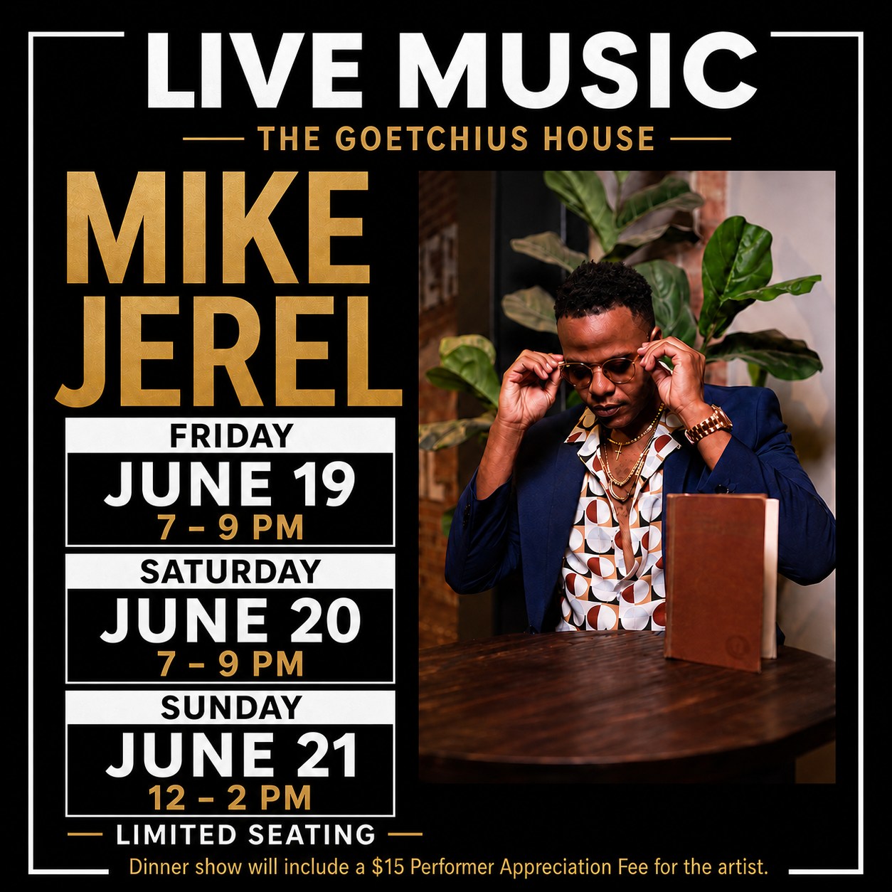 The Goetchius House Facebook ad: LIVE MUSIC - MIKE JEREL