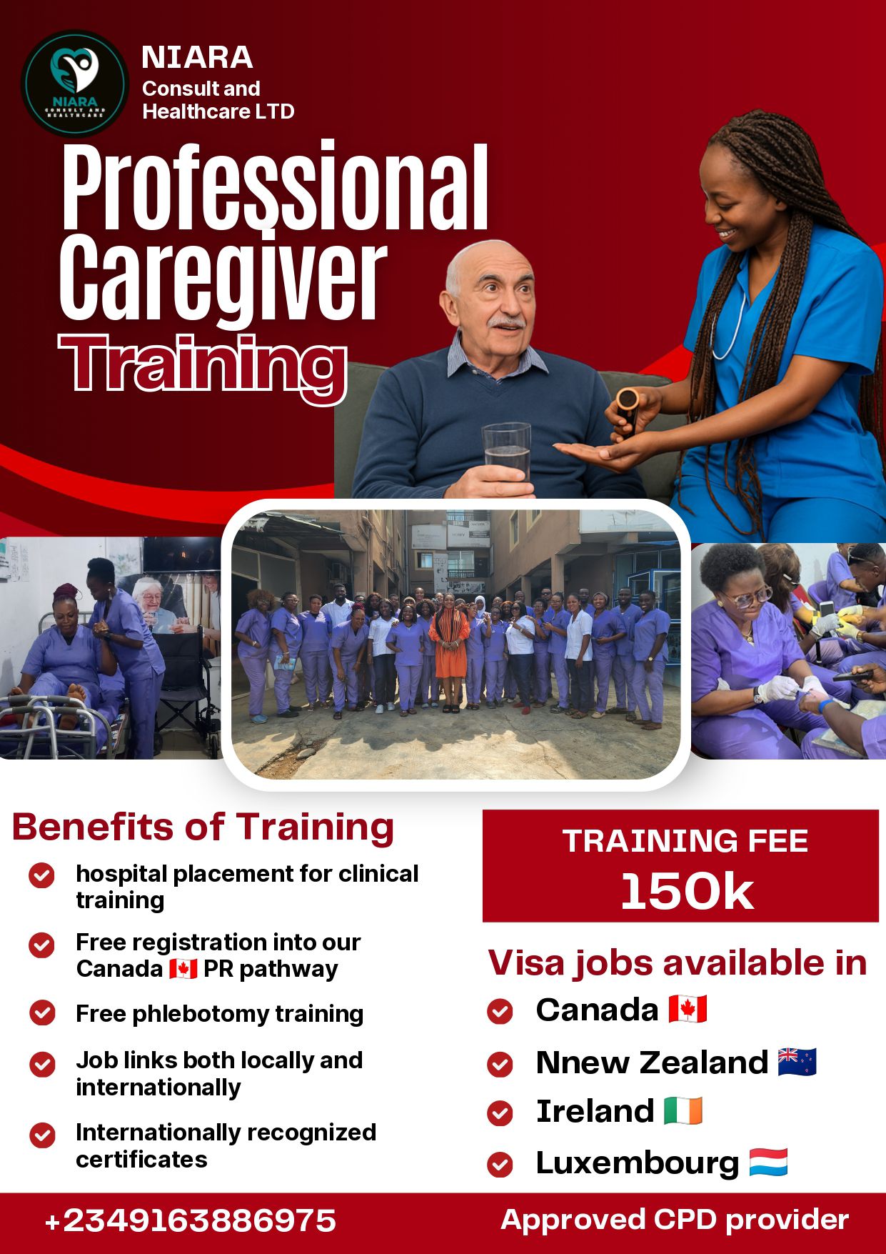Niara Consult and Healthcare Facebook ad: ENROLL FOR OUR CAREGIVER TRAINING AND ENJOY