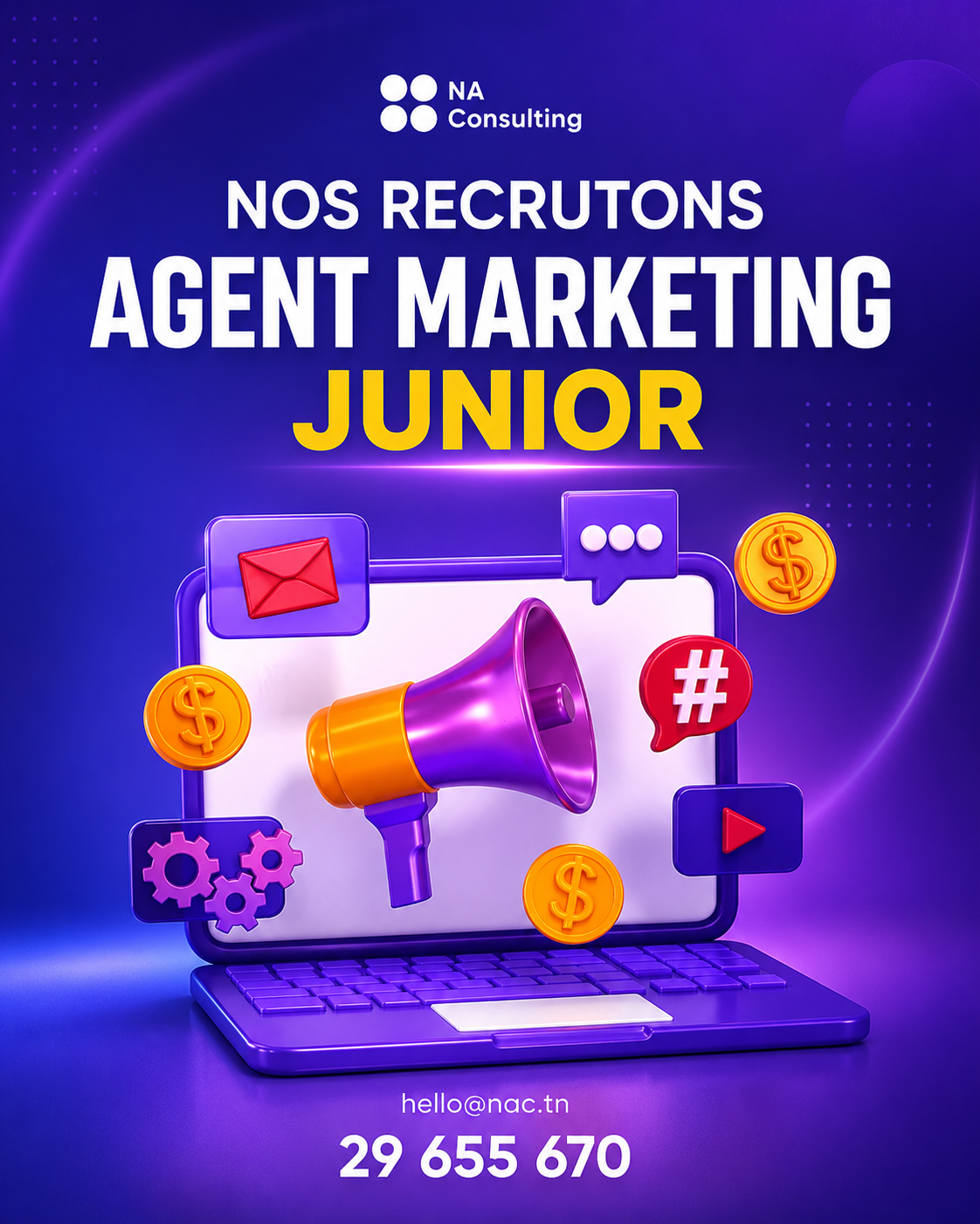 NA Consulting Facebook ad: Recrutement Agent Marketing Junior