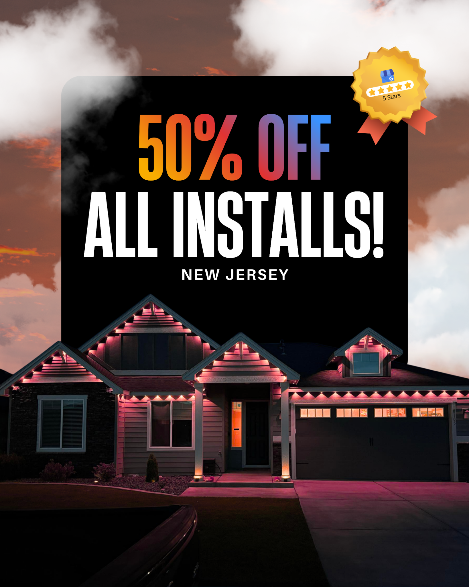 Safe Light Exteriors Facebook ad: 50% Off Installs: Off-Season Sale