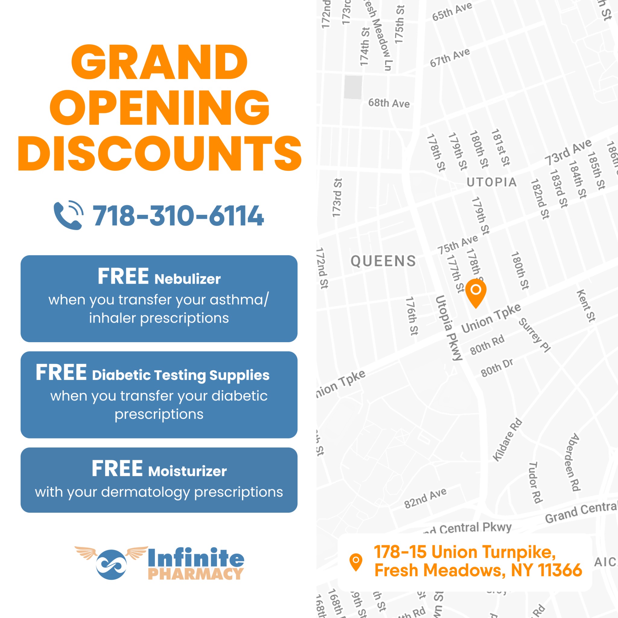 Infinite Pharmacy Facebook ad: Join the Infinite Pharmacy family in Fresh Meadows!