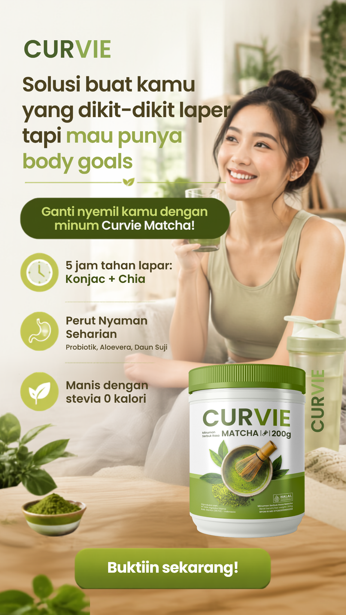 Curvie Matcha Facebook ad: Teman Diet Enak, Praktis & Bikin Kenyang