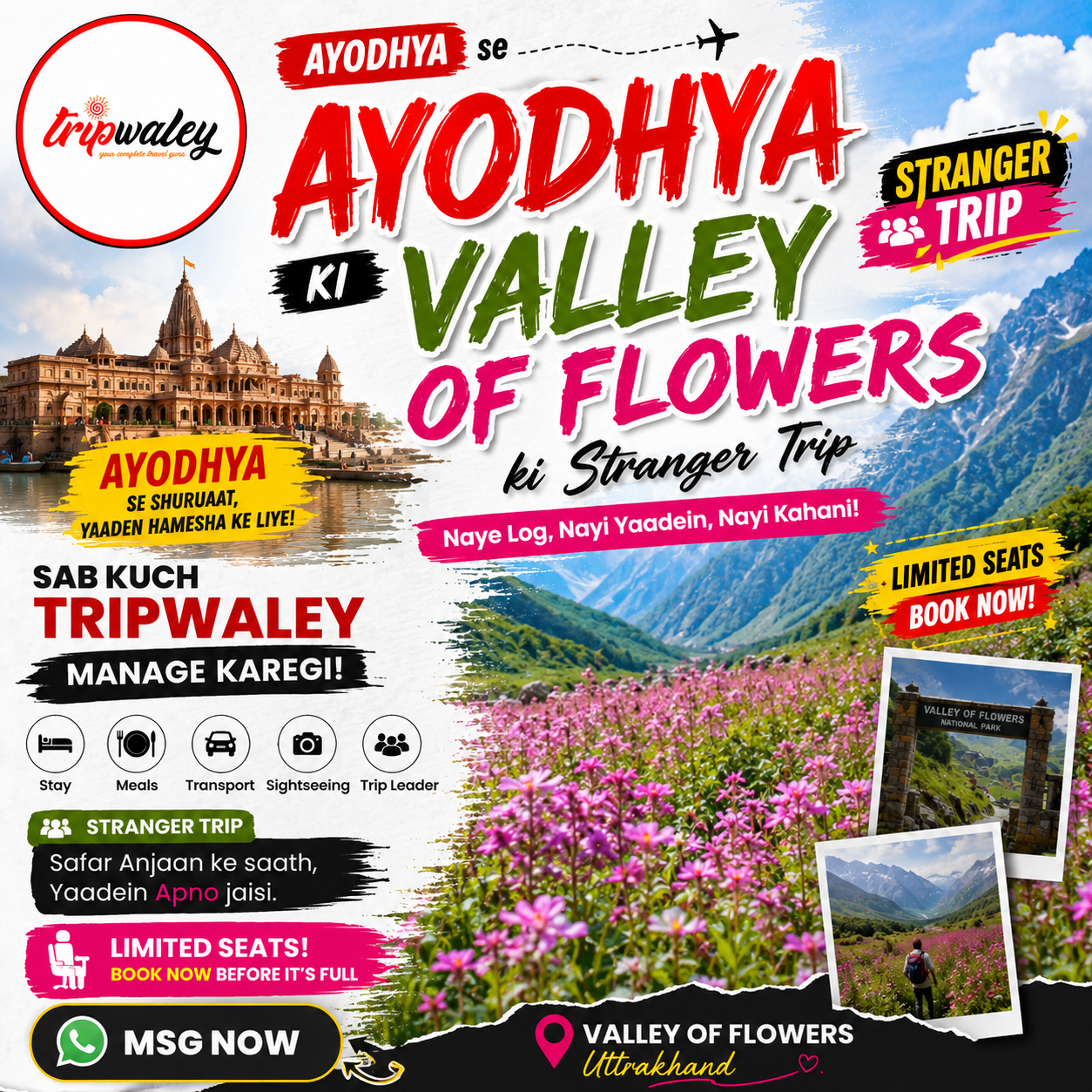 Tripwaley Facebook ad: Ayodhya to Valley of Flowers