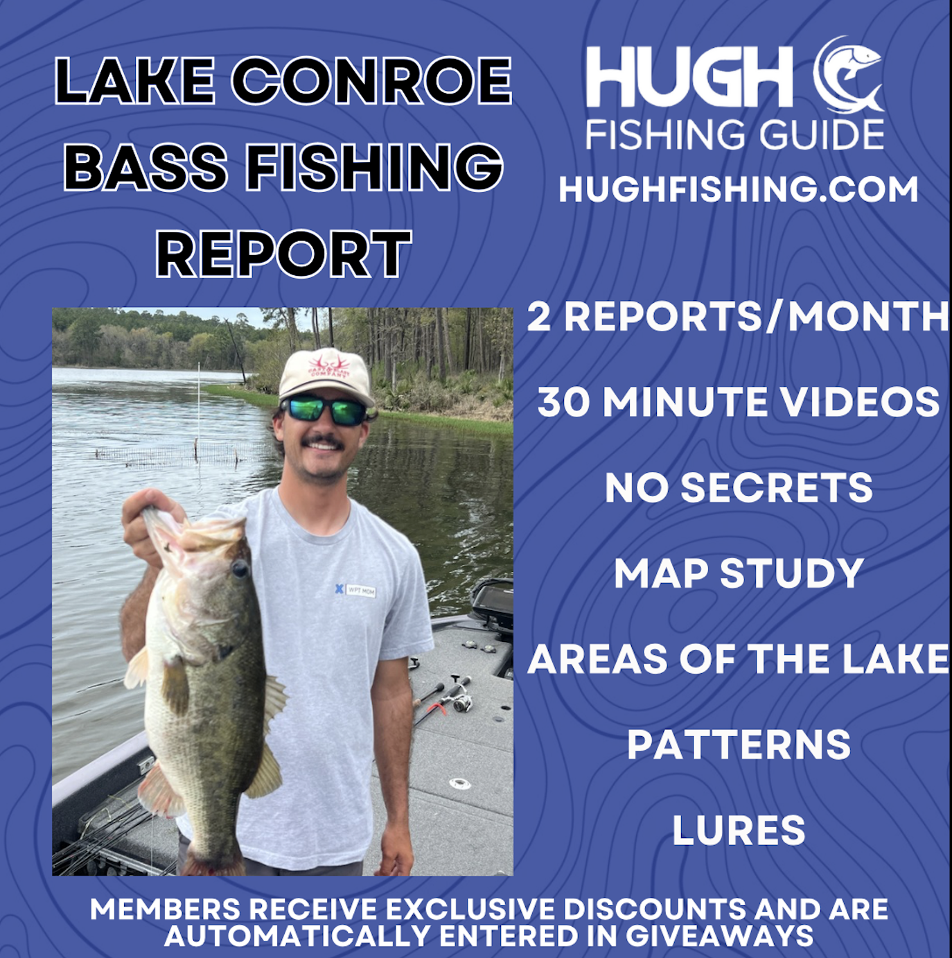 Hugh Cosculluela Fishing Facebook ad: Stay on Top of Lake Conroe Bass Action with Hugh’s Fishing…