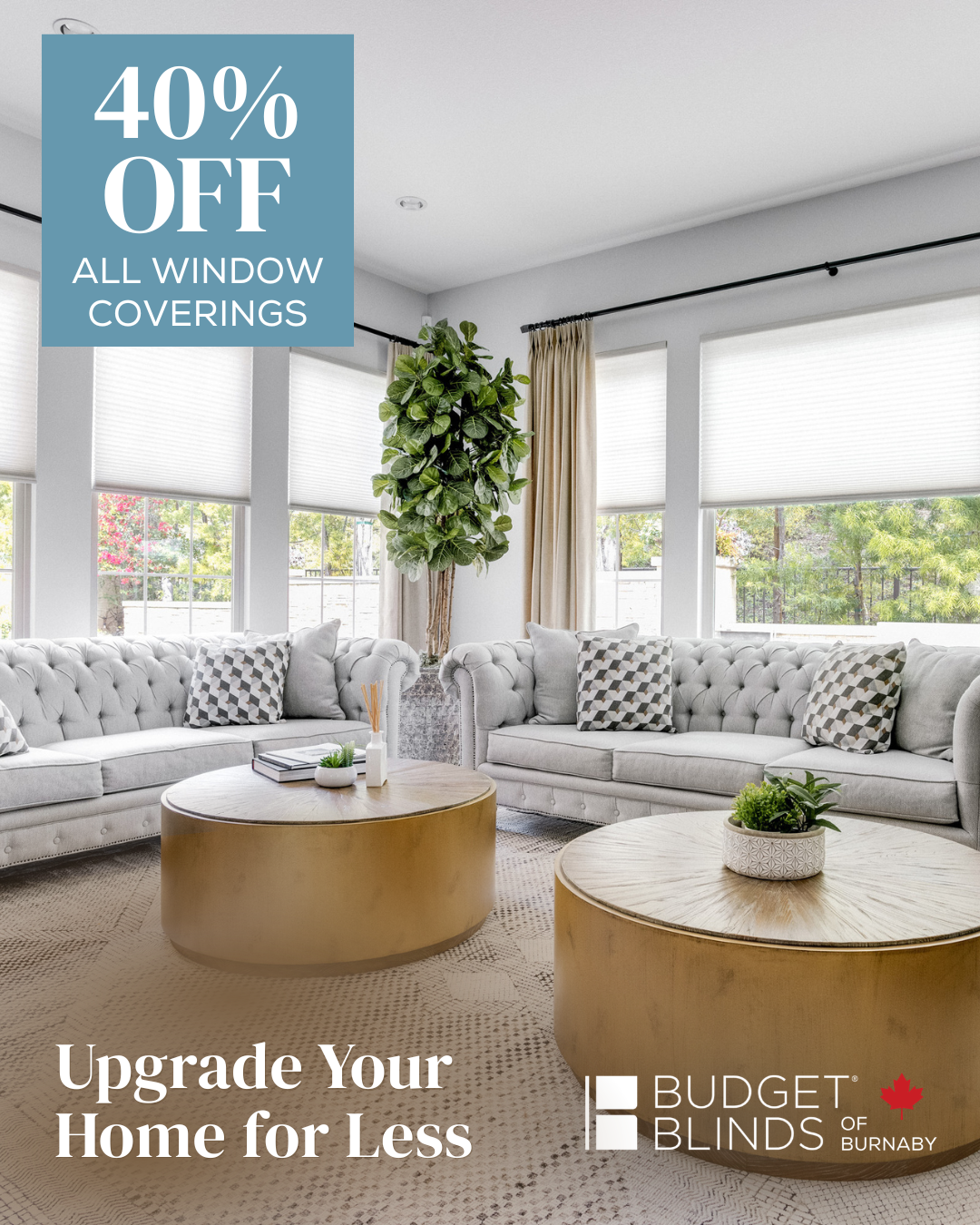 Budget Blinds of North and South Burnaby Facebook ad from Mar 1, 2026