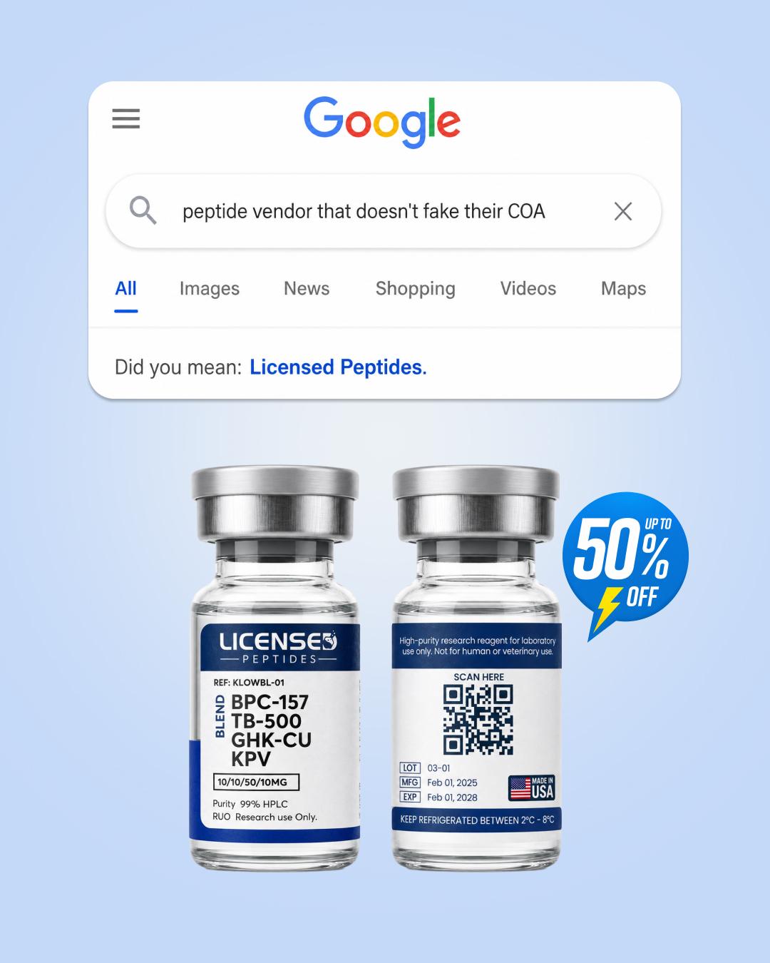 Licensed PeptideDirect Facebook ad: Scan The Back Of The Vial