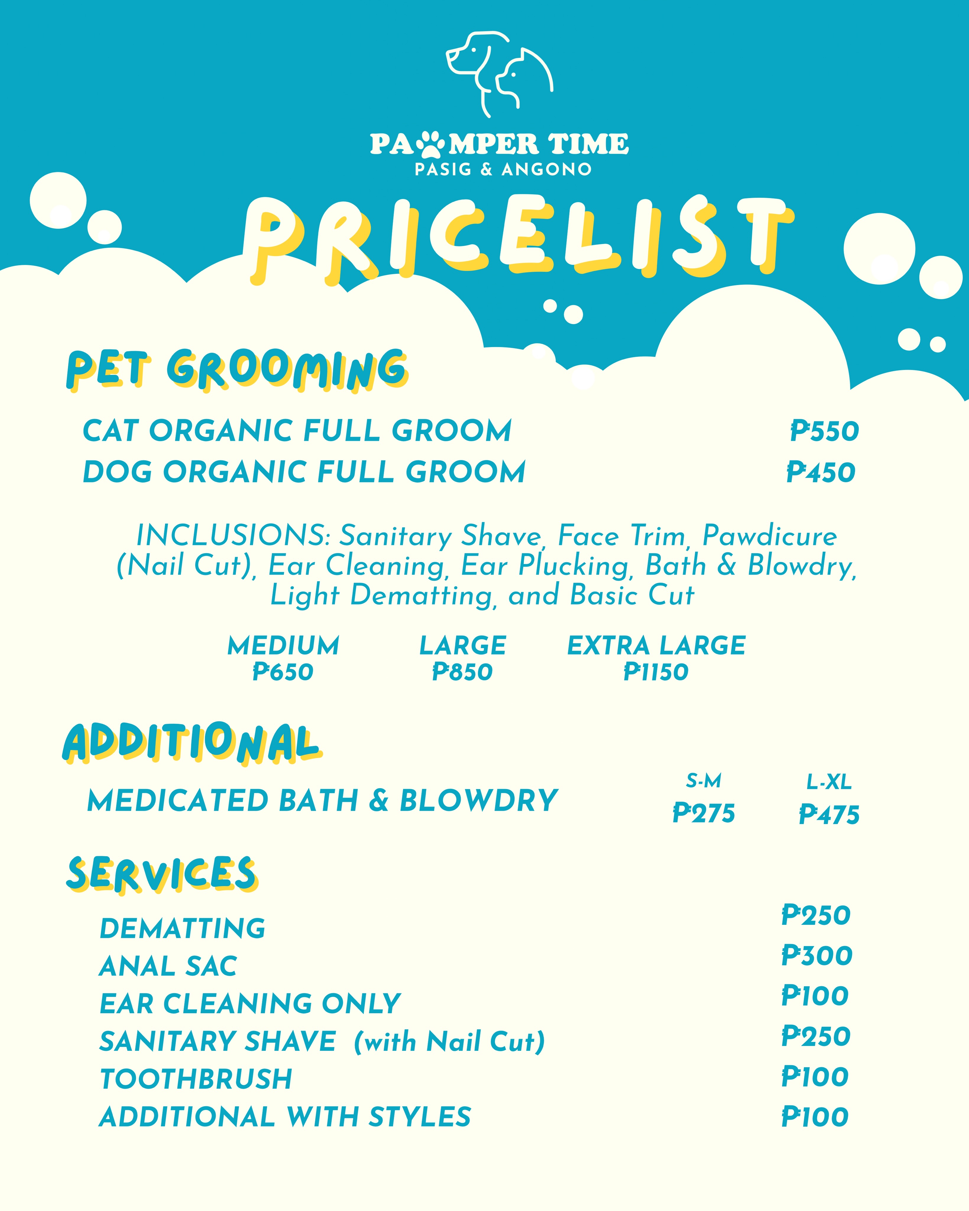Pawmper Time Pet Grooming Services Facebook ad: UPDATED GROOMING RATES