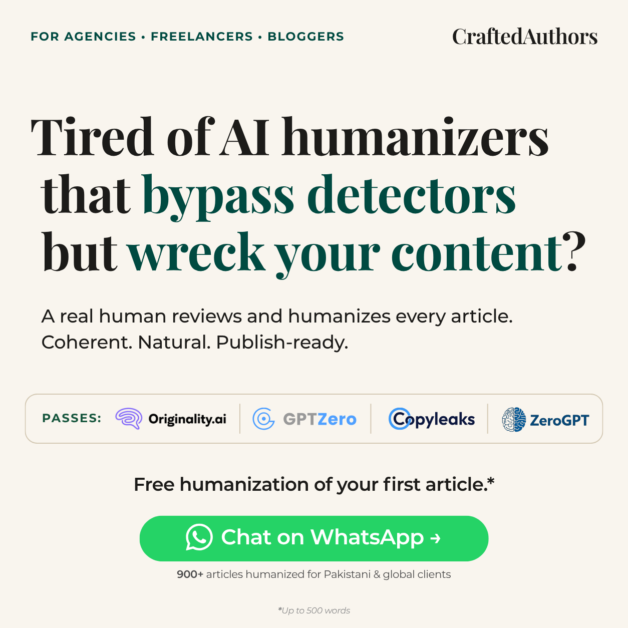 Crafted Authors Facebook ad: Try Us Free.