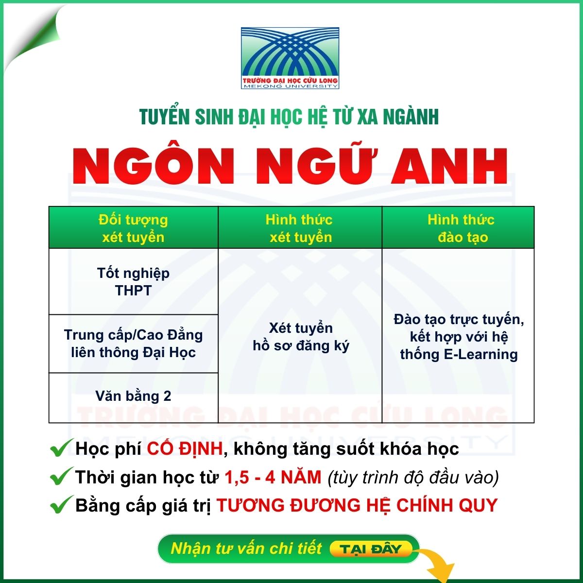 Cổng Tuyển sinh Đại học Cửu Long - Đào tạo từ xa Facebook ad: LẤY BẰNG CỬ NHÂN NGÔN NGỮ ANH HỆ…