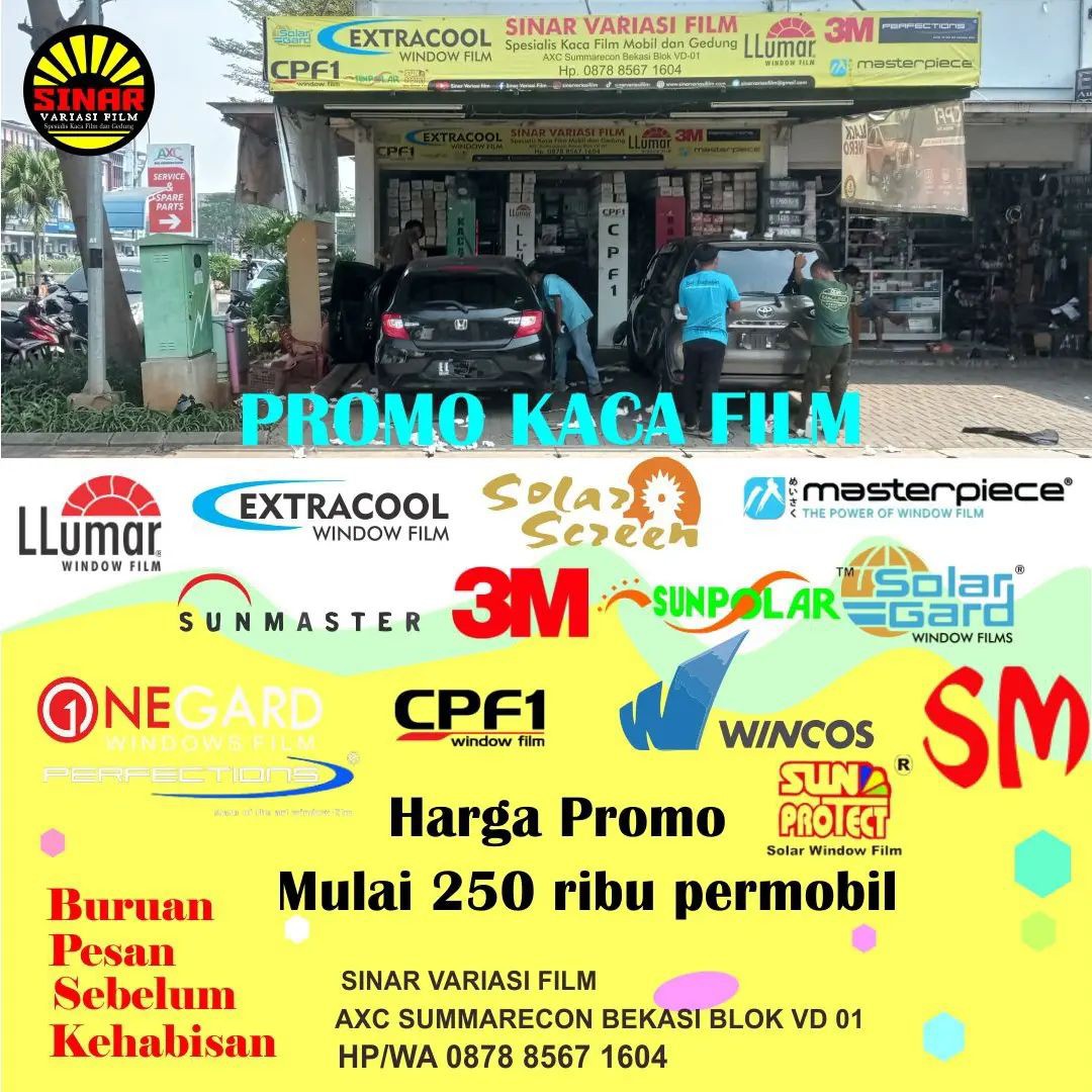 Sinar Variasi Film Facebook ad: Spesialis kaca film berbagai merek seperti LLumar…
