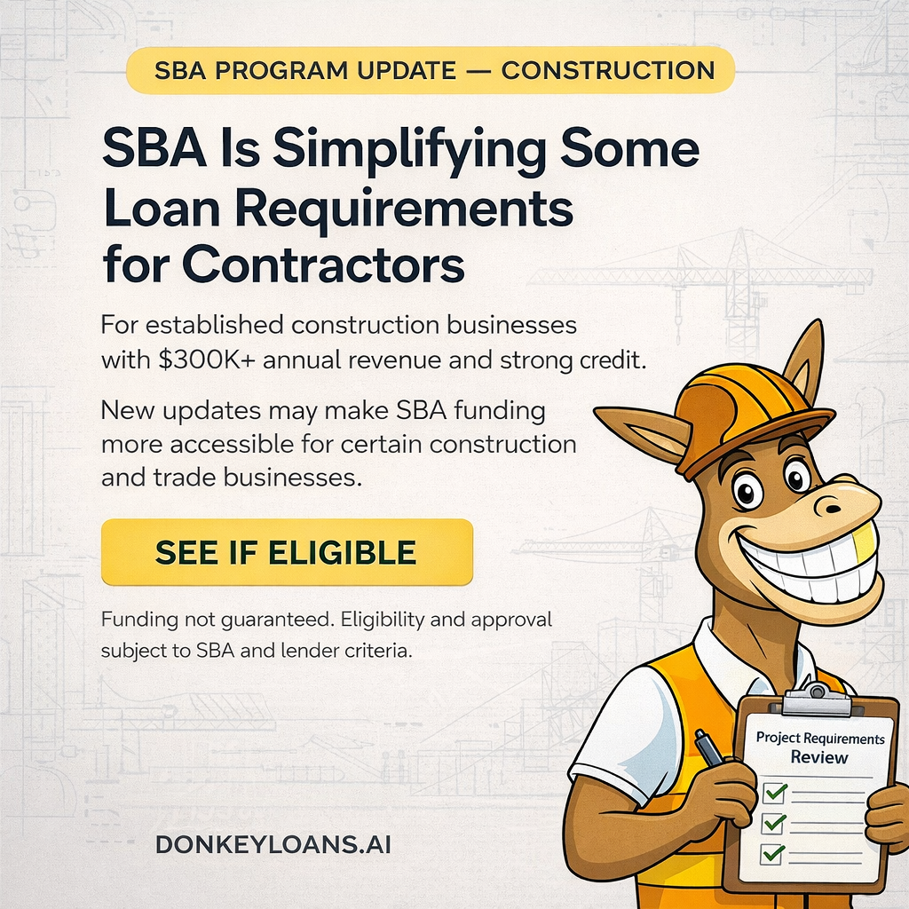 DonkeyLoans Facebook ad: See If You Qualify for SBA-Backed Funding
