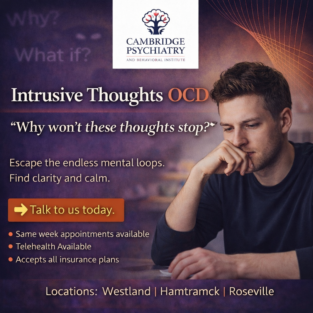 Cambridge Psychiatry and Behavioral Institute Facebook ad: Break The OCD Cycle, Expert Help Available Now