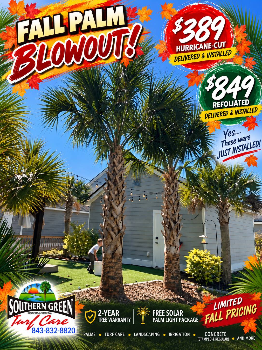 Southern Green Facebook ad: FALL PALM BLOWOUT!