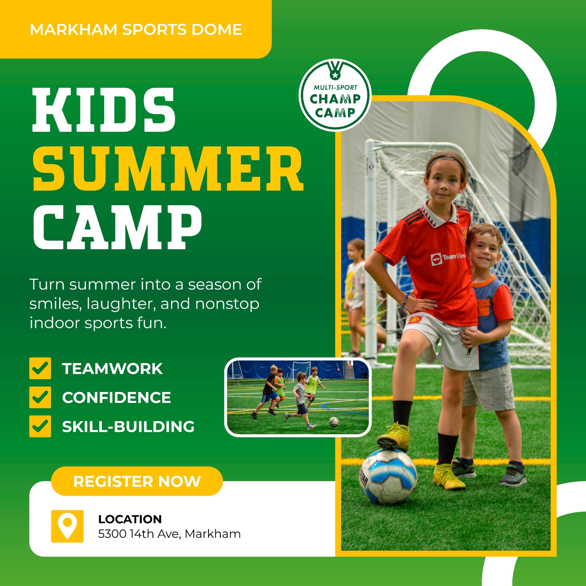 Markham Sports Dome Facebook ad: Summer Champ Camp, Markham Sports Dome