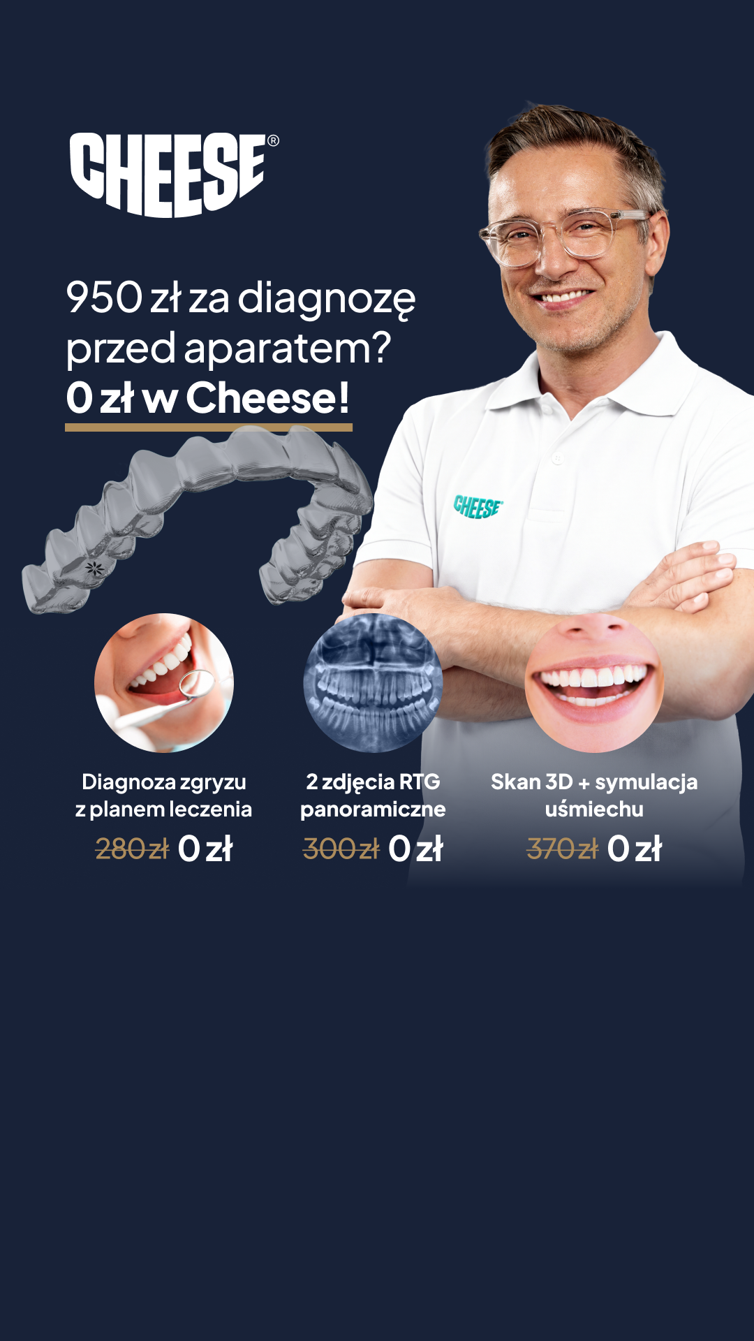 Cheese Ortodoncja Przyszłości Facebook ad: Nakładki ortodontyczne na zęby