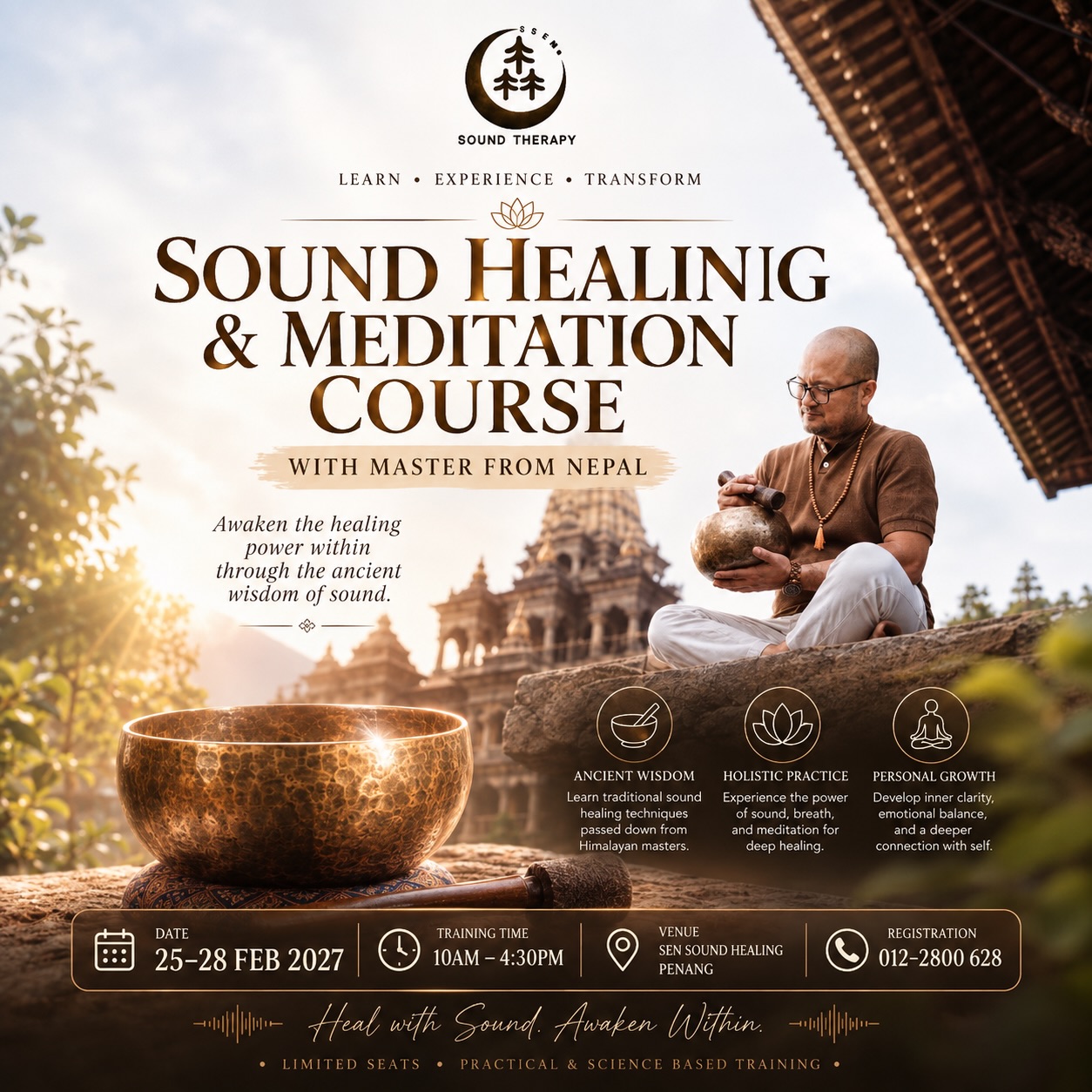 森颂钵音疗 Sen Singing Bowl Sound Therapy Facebook ad: 10th Batch · Sound Healing & Meditation Course…