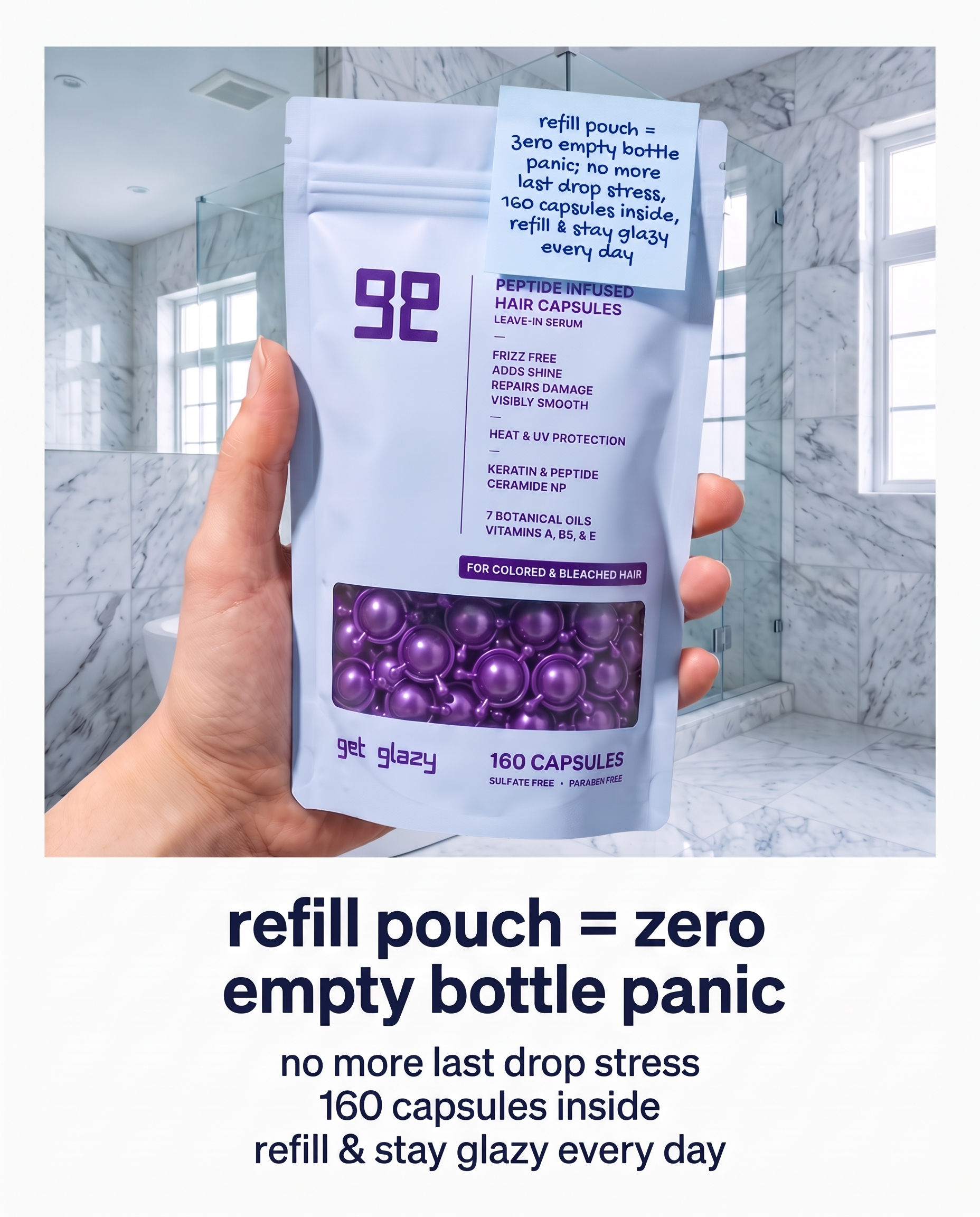 Get Glazy Facebook ad: 160 capsules · refill pouch · $54
