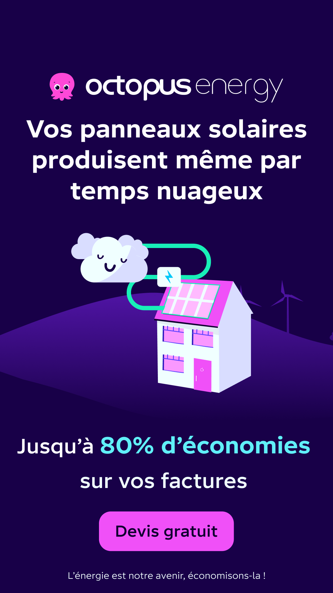 Octopus Energy Facebook ad: Le solaire fonctionne même sous les nuages