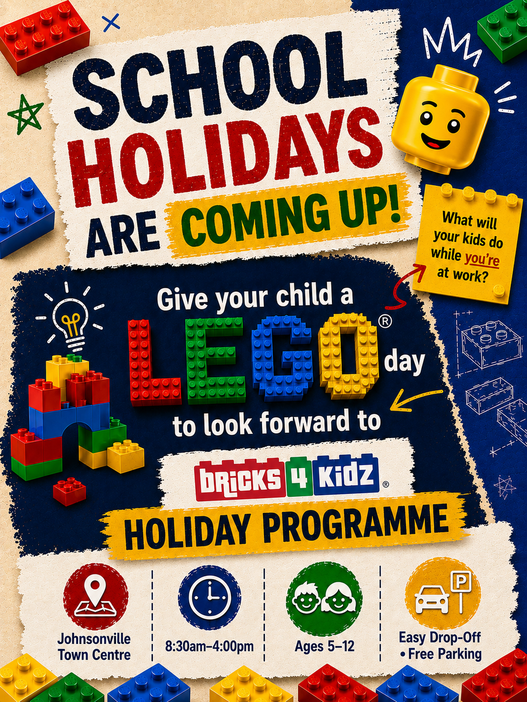 Bricks 4 Kidz Wellington North Facebook ad: LEGO School Holiday Care