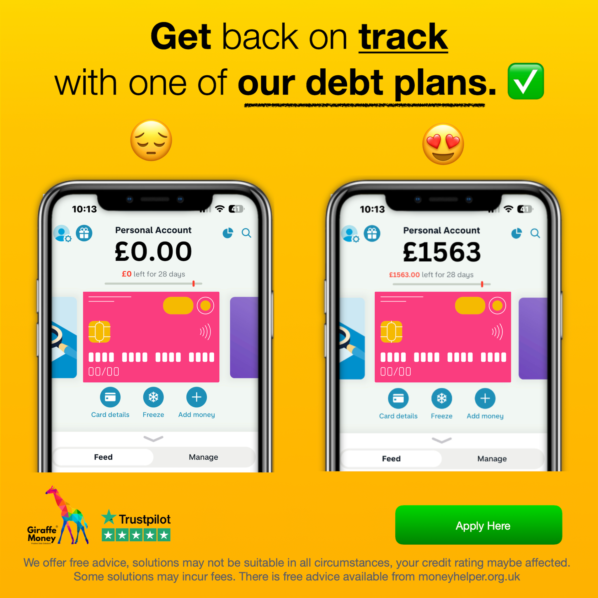 Giraffe Money Facebook ad: Apply with a simple online form