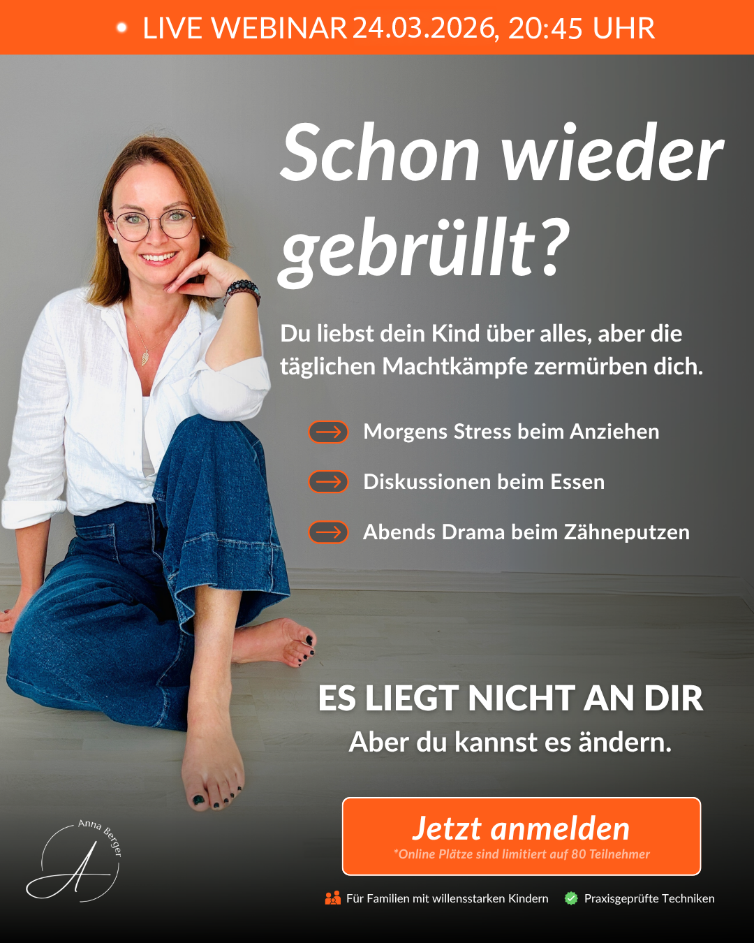Familyflow Anna Berger Facebook ad: Live-Webinar am 24.03. für willensstarke Kinder