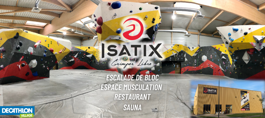 Isatix Facebook ad: Salle d'escalade de bloc, restaurant, bar, espace…
