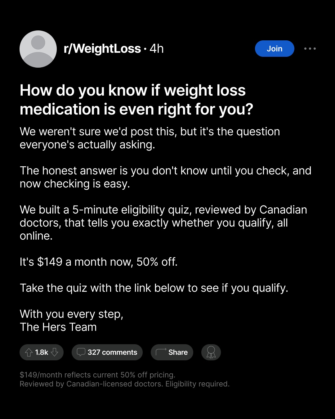 Hers Facebook ad