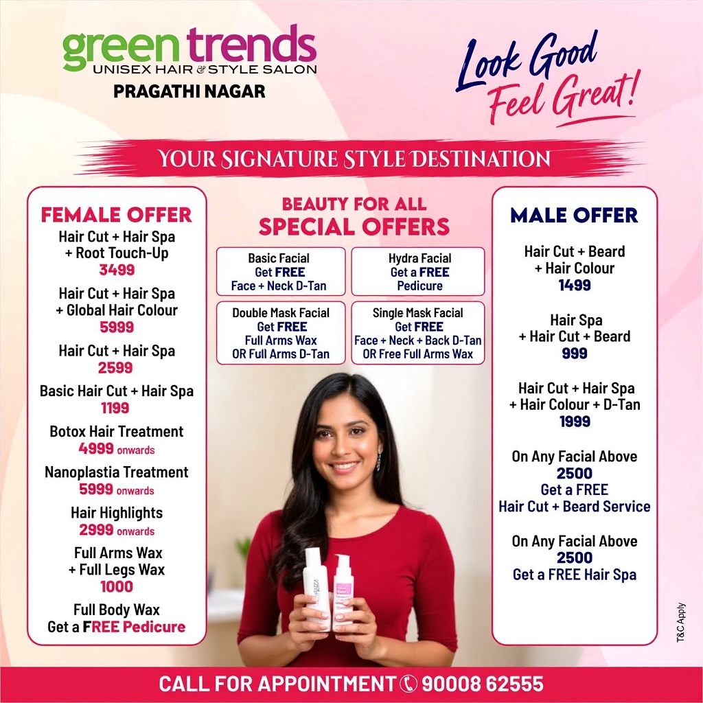 Green Trends Unisex Salon, Pragathi Nagar Facebook ad: Chat with us