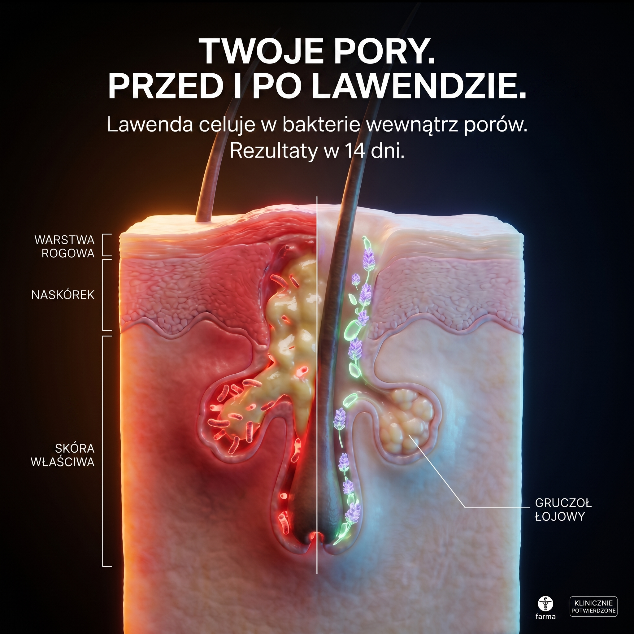 InaEssentials.pl - Kosmetyki Organiczne Facebook ad: Twój por, przed lawendą i po niej.
