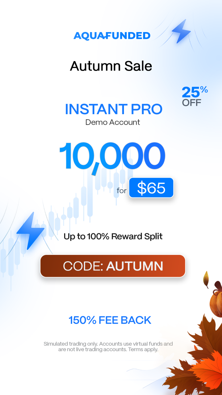 The Aqua Funded Facebook ad: Autumn Sale 25% Off Instant Account