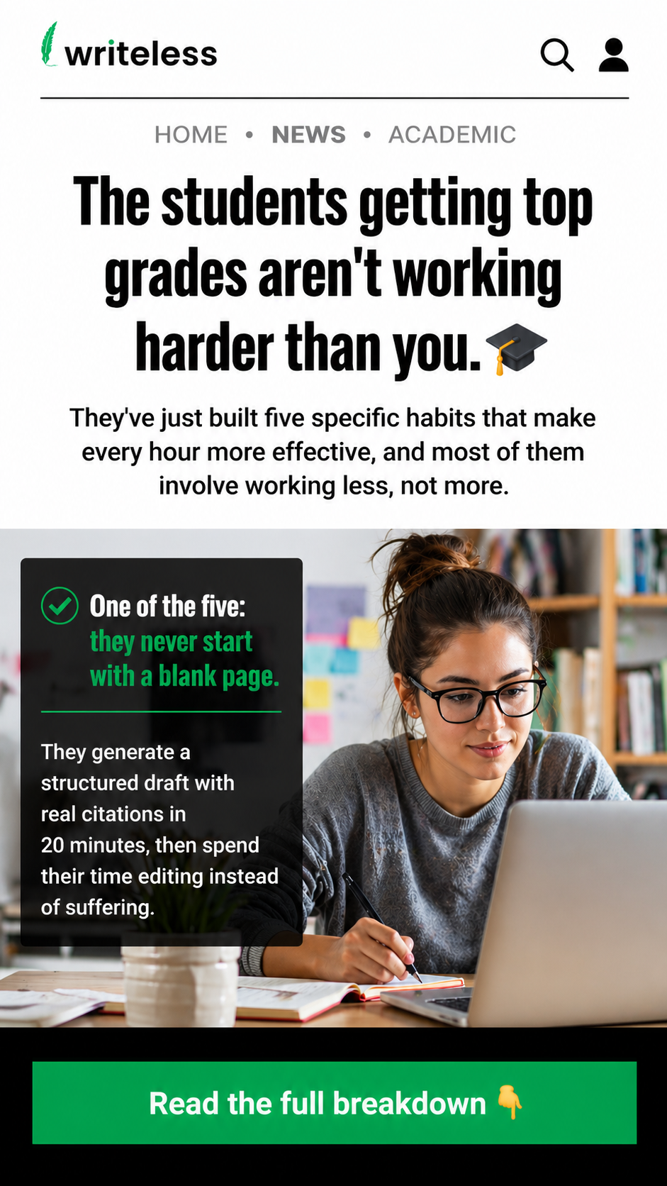 Writeless AI Facebook ad