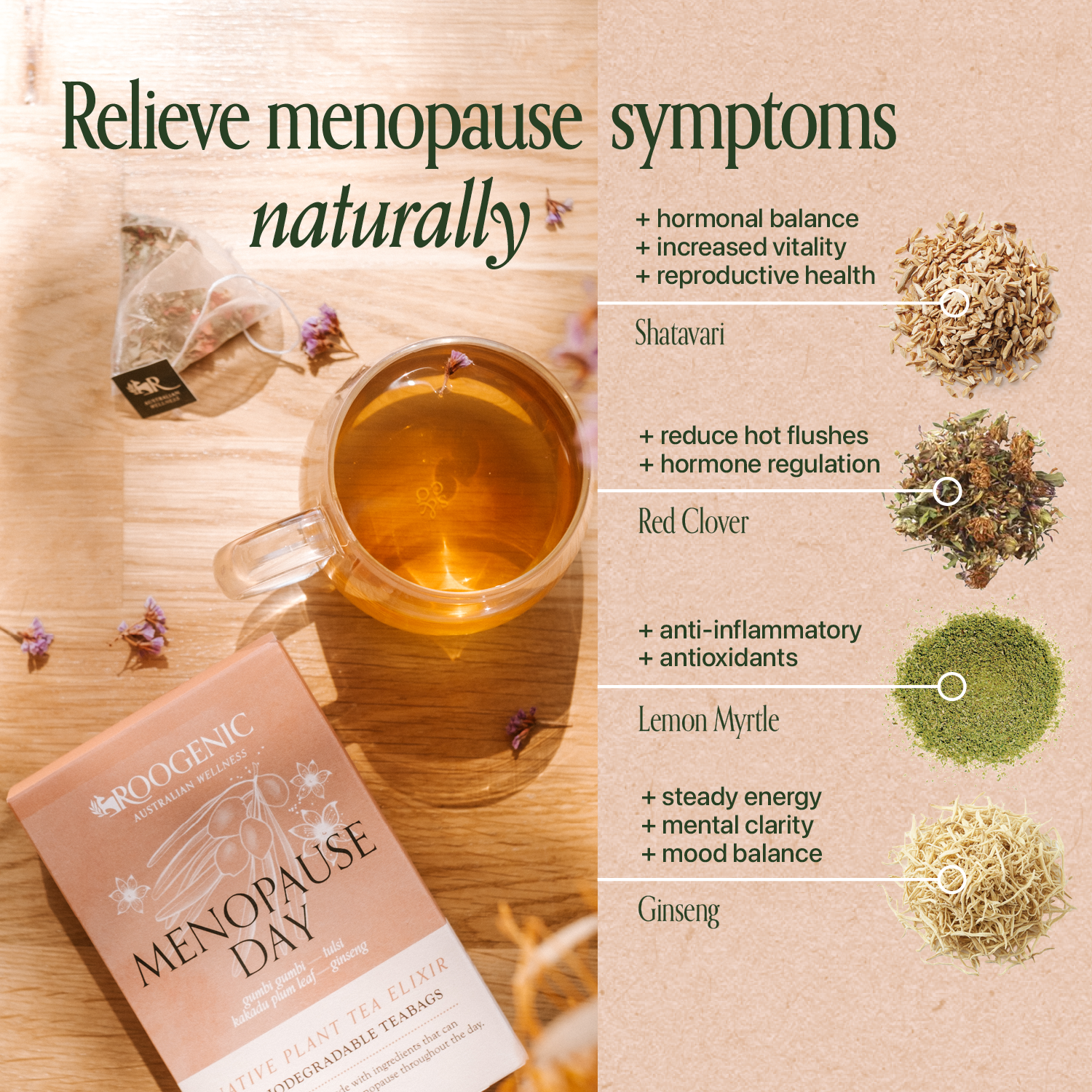Roogenic Facebook ad: Daily Menopause Relief In Every Cup