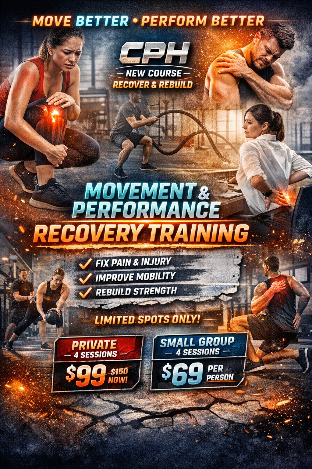 Coachprince Home Facebook ad: **NEW COURSE LAUNCH, MOVE BETTER, PERFORM BETTER**