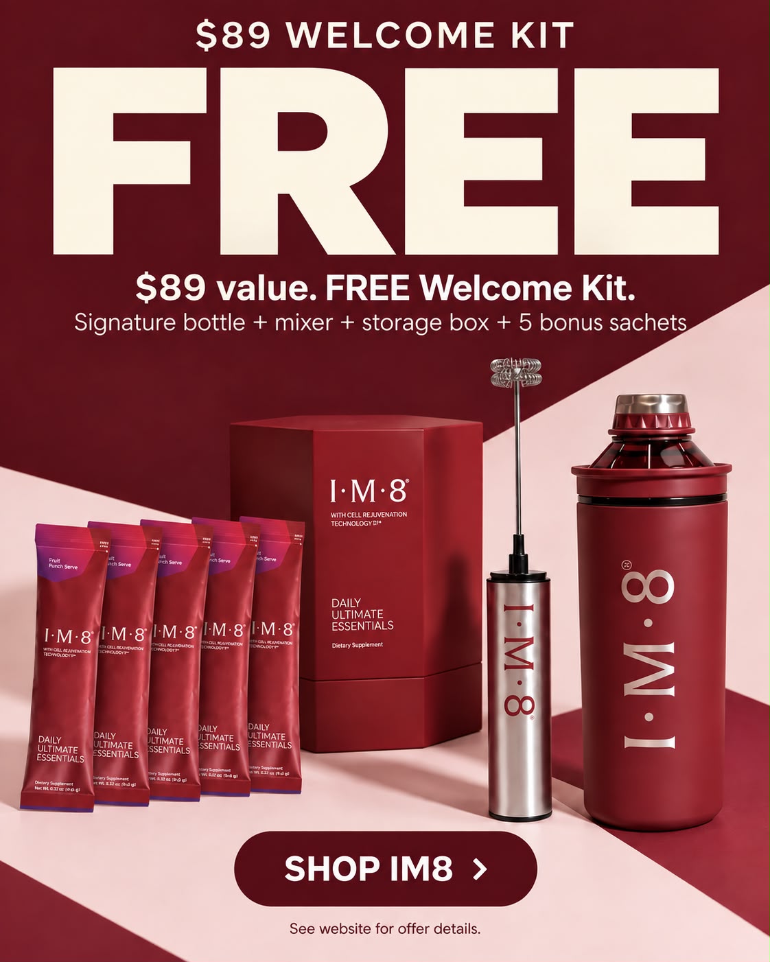 IM8 Health Facebook ad: Free IM8 Welcome Kit With Subscription