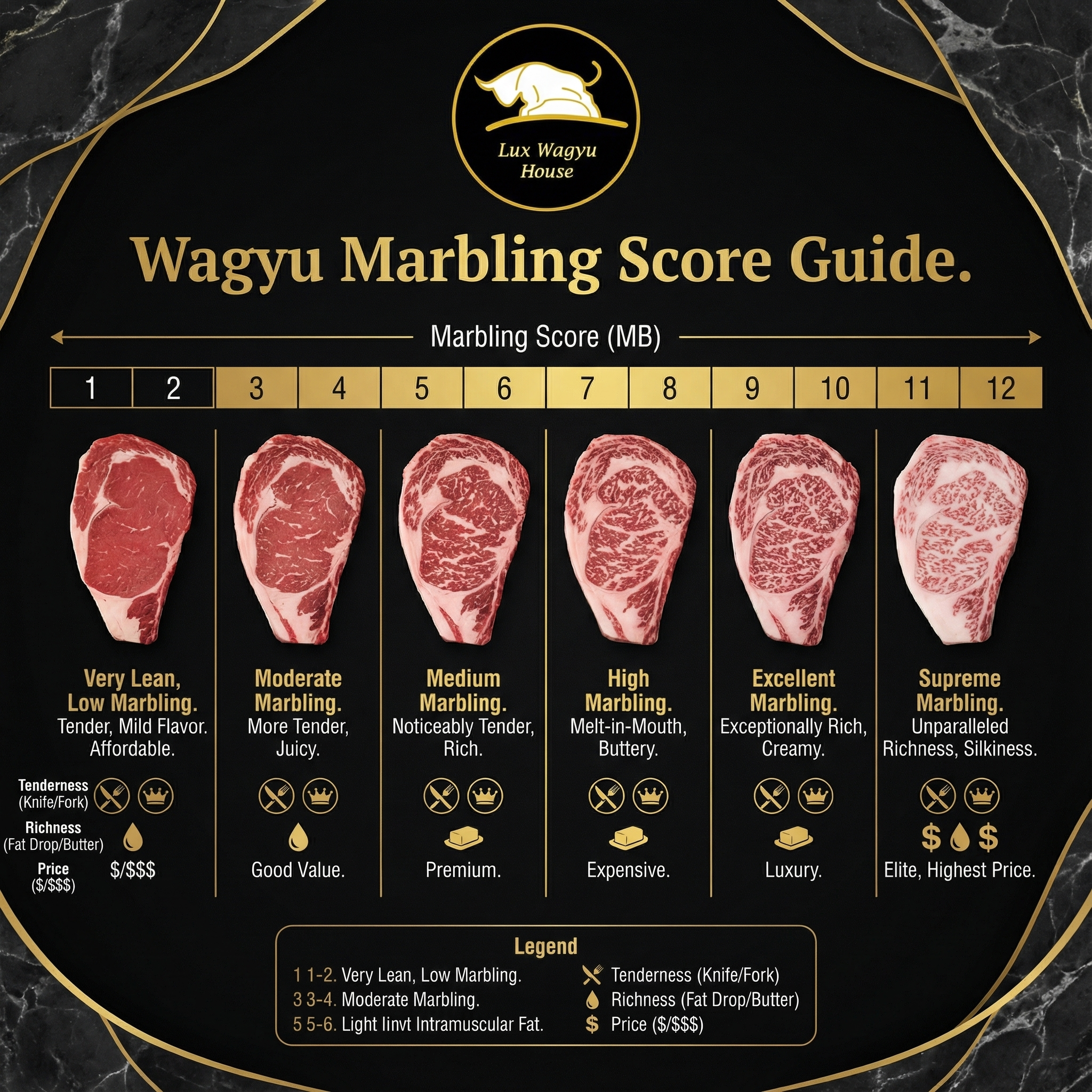 Lux Wagyu House Facebook ad: Marbling is the difference between nice steak and…