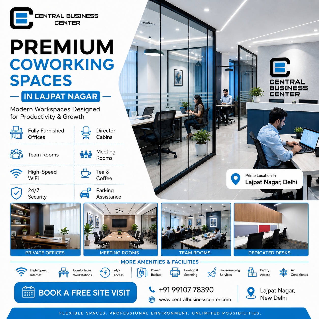 Central Business Center Facebook ad: Book Your Free Office Tour Today.