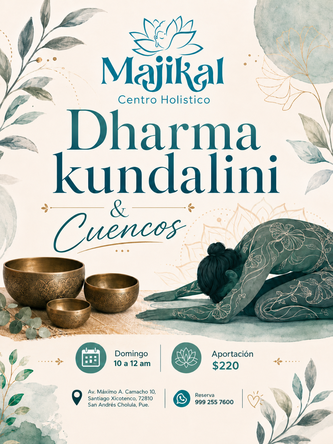 Majikal B&B Facebook ad: Dharma Kundalini & Cuencos en Majikal Centro Holístico.