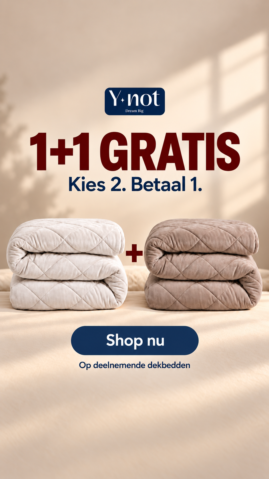 Ynot-dreambig Facebook ad: Eén op bed, één als reserve