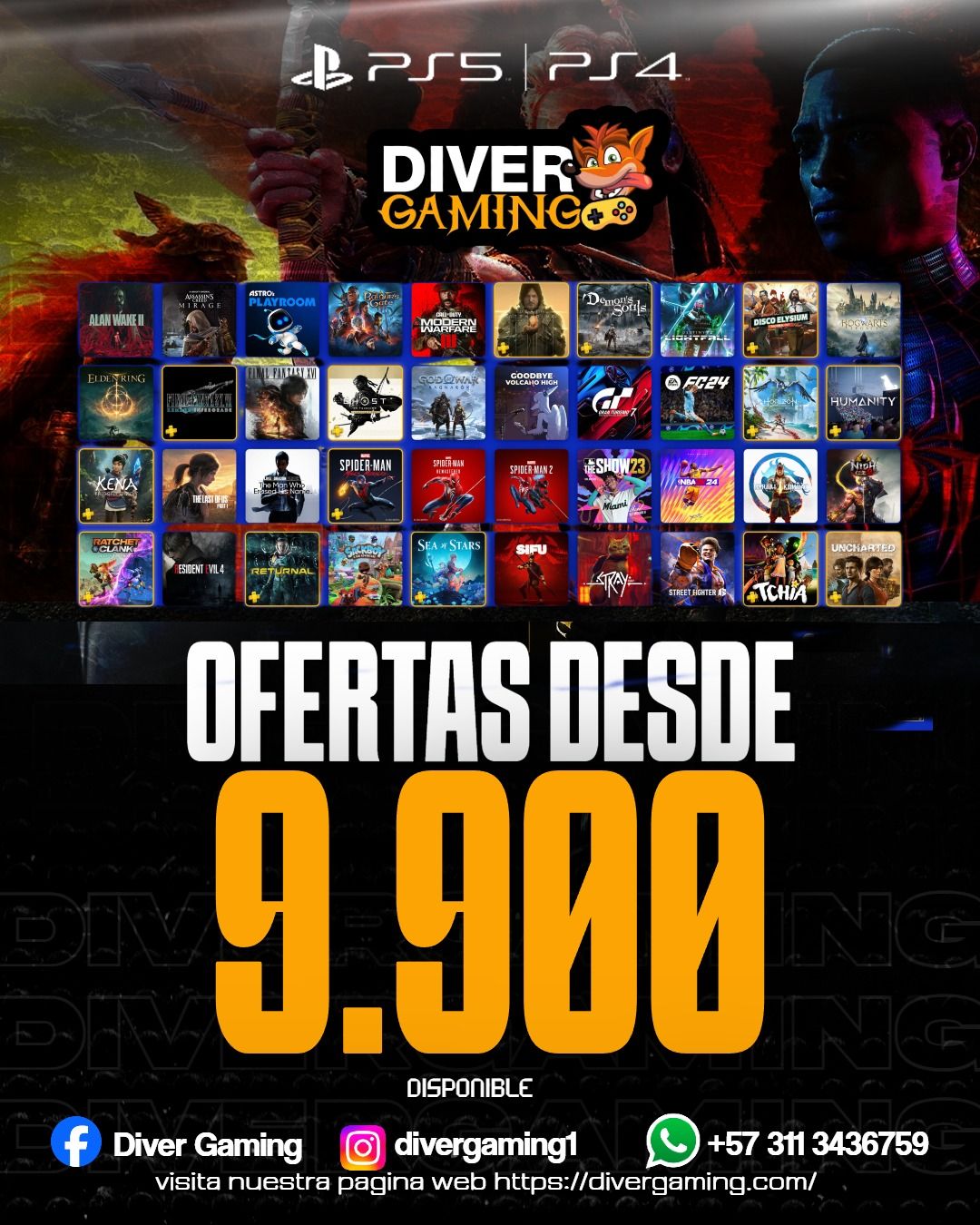Divergaming Facebook ad: ¡JUEGOS DIGITALES DESDE SOLO $9.900!
