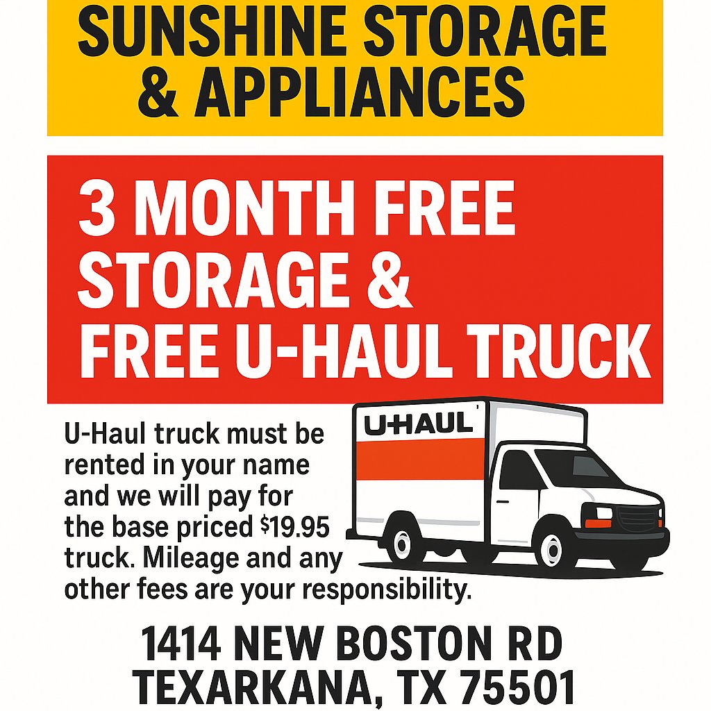 Sunshine Storage Facebook ad: Three months free storage and free Uhaul truck…