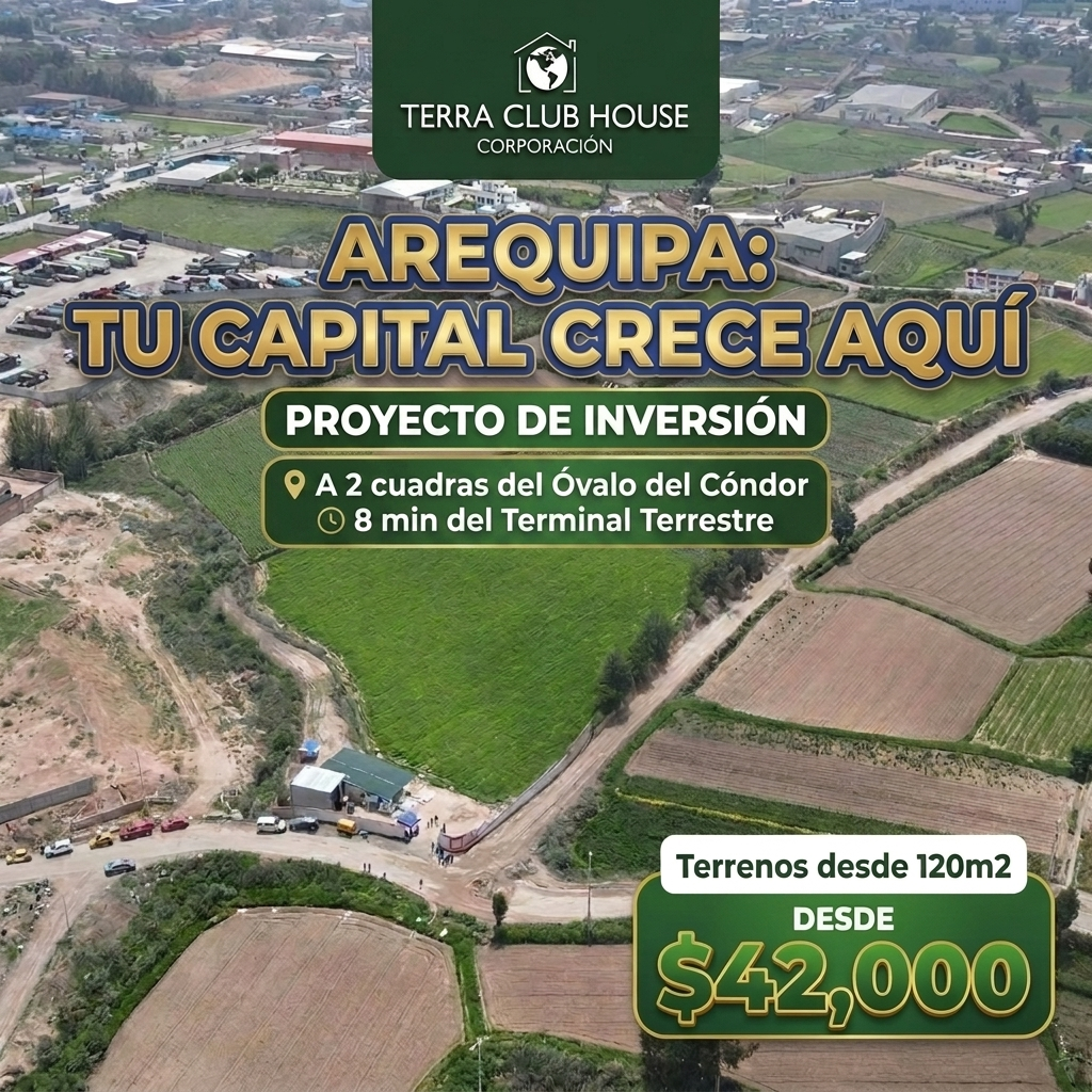 Terra Club House Facebook ad: ¡Lotes desde 120m2 en Arequipa!