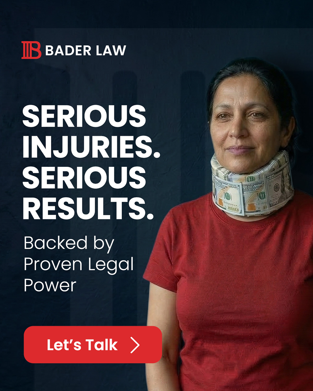Bader Law Facebook ad: We Demand More.