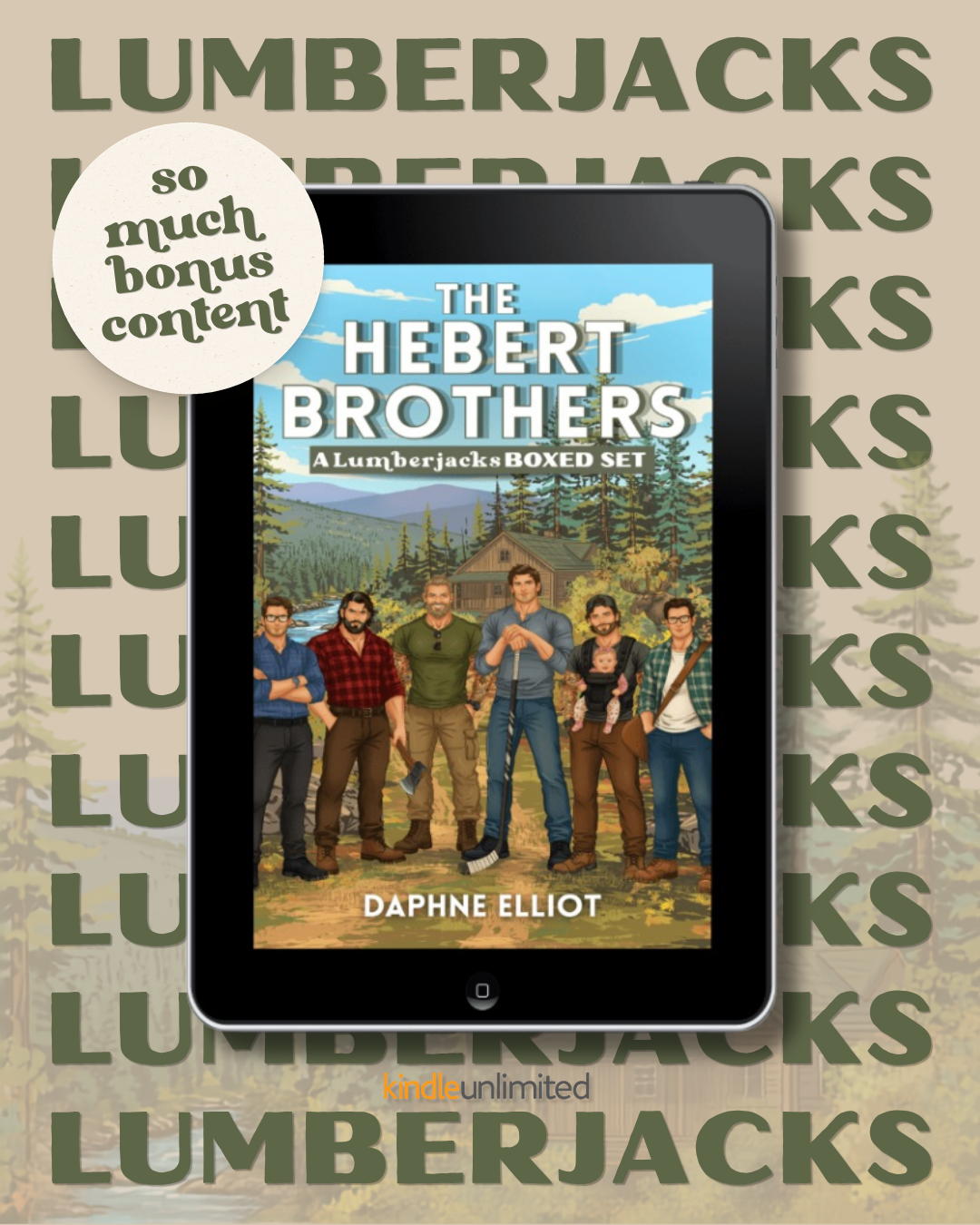 Daphne Elliot Facebook ad: All 6 Lumberjack Romances FREE in KU!