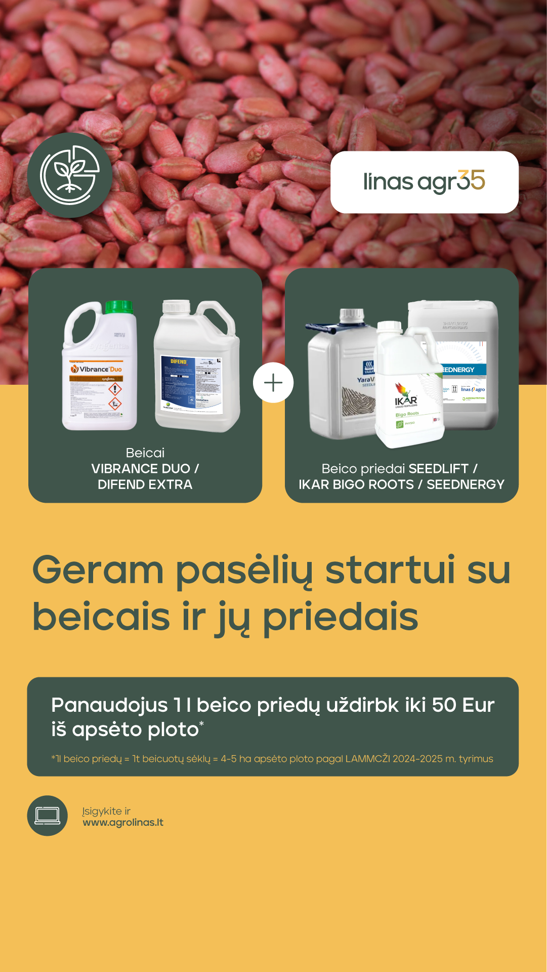 Linas Agro Lietuva Facebook ad: Uždirbkite iki 50 Eur iš apsėto ploto